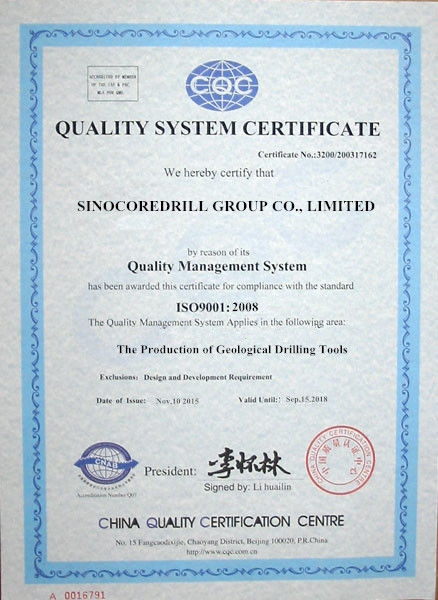 China Jiangsu Sinocoredrill Exploration Equipment Co., Ltd Zertifizierungen