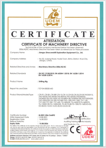 China Jiangsu Sinocoredrill Exploration Equipment Co., Ltd Zertifizierungen